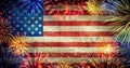 Festive fireworks on the background of the American flag. Symbol holiday USA Independence Day. July 4th Independence Day of the