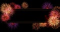 Banner of colorful fireworks exploding on a black background with a clear open space in the middle Royalty Free Stock Photo