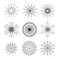 Festive fireworks black lines collection. Vector set of explosion rays design elements. Burst firecracker pattern Royalty Free Stock Photo