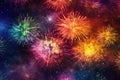 Festive Fireworks: dynamic panorama of a fireworks display illuminating the night sky with bursts of vibrant colors Royalty Free Stock Photo