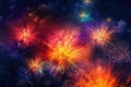 Festive Fireworks: dynamic panorama of a fireworks display illuminating the night sky with bursts of vibrant colors Royalty Free Stock Photo