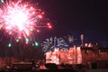 Festive fireworks over residential buildings New Year Eve Varna Bulgaria Royalty Free Stock Photo