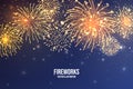 Festive fireworks. Realistic colorful firework on blue abstract background. Multicolored explosion. Christmas or New Royalty Free Stock Photo