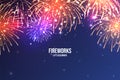 Festive fireworks. Realistic colorful firework on blue abstract background. Multicolored explosion. Christmas or New Royalty Free Stock Photo