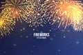 Festive fireworks. Realistic colorful firework on blue abstract background. Multicolored explosion. Christmas or New Royalty Free Stock Photo