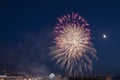 Festive fireworks, salute above night city