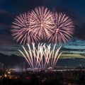 Festive fireworks sky lights up, illuminating night with celebration Royalty Free Stock Photo