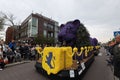 Festive float of a lion decorated with vibrant floral arrangement at the Flower Parade Bollenstreek