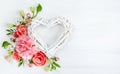 Festive floral composition with heart from wooden branches Royalty Free Stock Photo