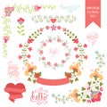 Festive floral set. Frames, flowers, ribbons, hearts Royalty Free Stock Photo