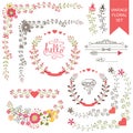 Festive floral set. Frames,flowers,ribbons,vignettes Royalty Free Stock Photo