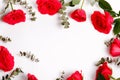 Festive flower composition on the white background. Overhead view