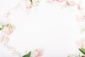 Flowers composition. Frame made of pink flowers on white background. Valentine& x27;s Day. Flat lay, top view. Royalty Free Stock Photo