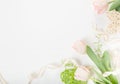 Flowers composition. Frame made of pink flowers on white background. Valentine& x27;s Day. Flat lay, top view. Royalty Free Stock Photo