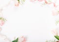 Flowers composition. Frame made of pink flowers on white background. Valentine& x27;s Day. Flat lay, top view. Royalty Free Stock Photo