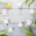 Flowers composition. Frame made of white flowers on blue background Royalty Free Stock Photo