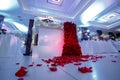 Festive flowers arrangement. Bouquet of Red burgeon roses. valentine wedding love