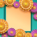 Festive frame with colorful 3d chrysanthemum