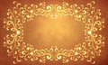 A festive frame with golden curls, cute simple patterns, brush strokes, ornate embellishments, and space for text. orange golden