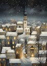 Festive Frenzy: A Snowy Night in the Village as the Clock Tower