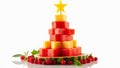 Festive fruit tower: watermelon, pineapple, and raspberry christmas tree Royalty Free Stock Photo