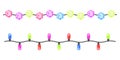 Festive garland with hexagonal pink, green, red, blue small bulbs. Christmas, holiday decoration.