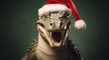 Festive Gator: Christmas-Clad Crocodile in a Joyful Swamp Celebration