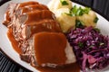 Festive German full dinner Sauerbraten - beef stew with gravy se