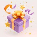 Festive Gift Box with Golden Bow and Confetti. Generative ai