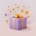 Festive Gift Box with Golden Bow and Confetti. Generative ai