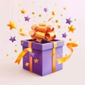 Festive Gift Box with Golden Bow and Confetti. Generative ai