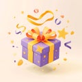 Festive Gift Box with Golden Bow and Confetti. Generative ai