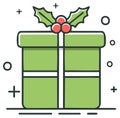 Festive gift box with holly berries and leaves illustration, isolated vector Royalty Free Stock Photo