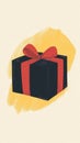 Festive gift box with red ribbon on yellow background Royalty Free Stock Photo