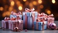 A festive gift box wrapped in shiny Christmas decoration generated by AI Royalty Free Stock Photo