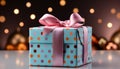 A festive gift box wrapped in shiny yellow wrapping paper generated by AI Royalty Free Stock Photo