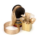 Festive gift box and wrapping ribbons Royalty Free Stock Photo