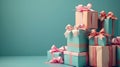 Festive Gift Stacks: A Joyful Heap of Wrapped Boxes with Bows for Christmas, Royalty Free Stock Photo