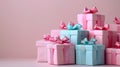 Festive Gift Stacks: A Joyful Heap of Wrapped Boxes with Bows for Christmas, Royalty Free Stock Photo