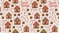 Festive gingerbread house and candy cane pattern with sweet tidings message Royalty Free Stock Photo