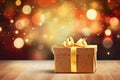 Festive Glittering Luxury Gift Box on Wood with Bokeh Background, AI generated Royalty Free Stock Photo