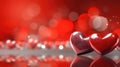 Festive Glow Abstract Bokeh Lights and Shiny Red Hearts