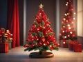 Festive Glow: Christmas Tree Lights, Red Christmas Tree on Table.