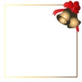 Festive gold frame with bells and red ribbon for greeting and invitation card Royalty Free Stock Photo