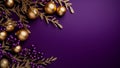 Festive golden baubles and berries on a purple background Christmas and new year celebration greeting card Generative AI Royalty Free Stock Photo