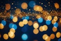 Festive Golden and Blue Bokeh Background with Glitter Royalty Free Stock Photo