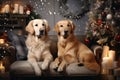 Festive Golden Retrievers Celebrating Holiday Season