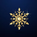 Festive golden snowflake isolated on dark background. New Year Eve and Christmas magic decoration symbol. Vector illustration Royalty Free Stock Photo