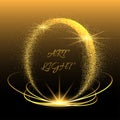 Festive golden sparkle background. Glitter border, circle frame. Black and gold dust. Great for christmas and birthday Royalty Free Stock Photo