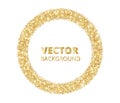 Festive golden sparkle background. Glitter border, spotted circle frame. Vector golden dust isolated on white.